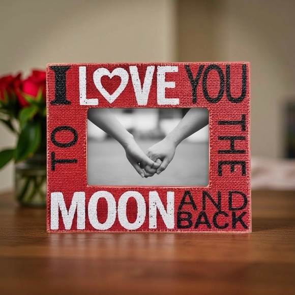 Other - “I Love You to the Moon & Back” Red Burlap Photo Frame – Romantic Keepsake